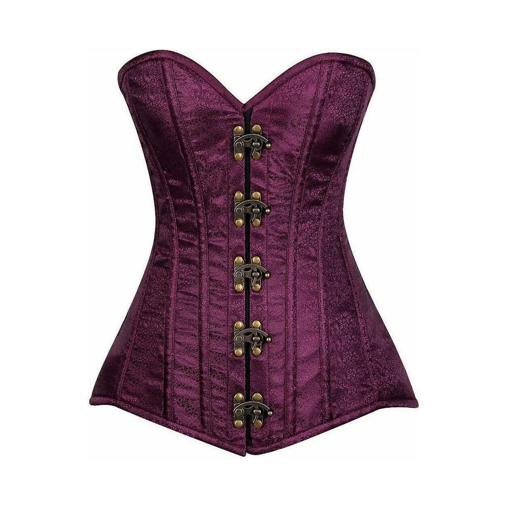 4889 Top Drawer Plum Brocade Steel Boned Corset w/Clasp Closure Medium